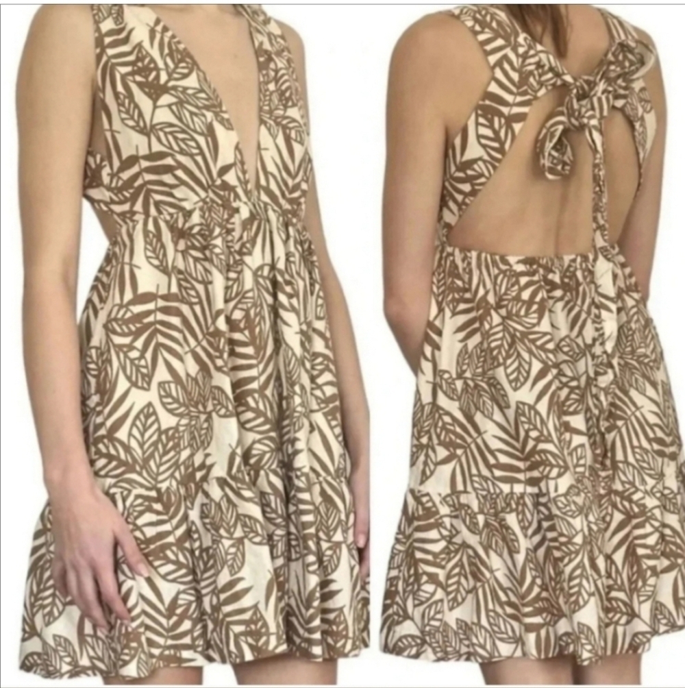 Revolve House of Harlow 1960 Linen Blend Open Back Halter Mini Dress XS Big Bow